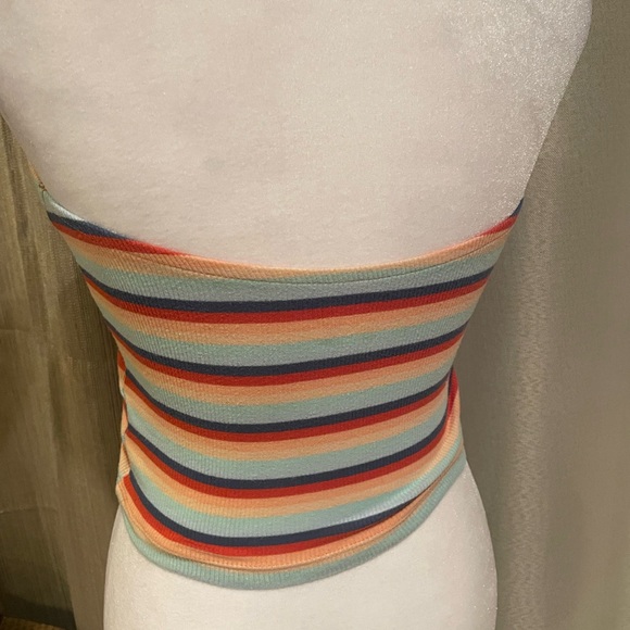 American Eagle Striped Ribbed Tube Top XS Multicolor Stretch Strapless Crop Top - Picture 7 of 9